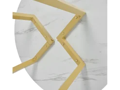 Mesa redonda de diseño, tapa de mármol blanco, base de metal dorado, para comedor y salón