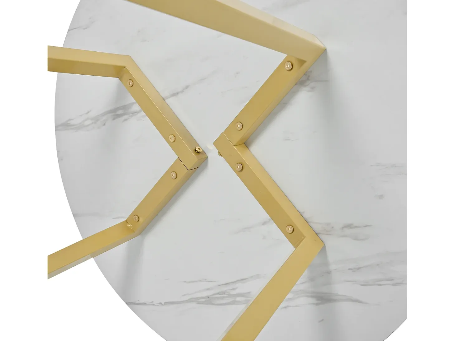Mesa redonda de diseño, tapa de mármol blanco, base de metal dorado, para comedor y salón