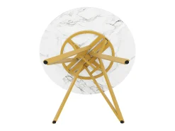 Mesa redonda de lujo, tablero de MDF marmolado, patas de metal dorado, para comedor y salón (100x100x76cm)