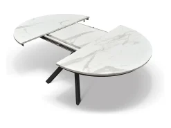 Mesa redonda de madera, acabado blanco, patas negras Ø120xH75.3-170x120x75.3 - PANTELLERIA