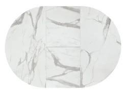 Mesa redonda de madera, acabado blanco, patas negras Ø120xH75.3-170x120x75.3 - PANTELLERIA