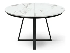 Mesa redonda de madera acabado blanco, patas negras, Ø120xH75.3-170x120x75.3 - PANTELLERIA