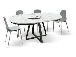 Mesa redonda de madera acabado blanco, patas negras, Ø120xH75.3-170x120x75.3 - PANTELLERIA