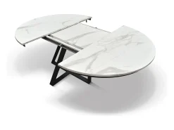 Mesa redonda de madera acabado blanco, patas negras, Ø120xH75.3-170x120x75.3 - PANTELLERIA