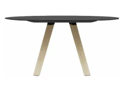 Mesa redonda de madera de diseño Bipola con patas de roble macizo natural-Color Negro-Diámetro 109 cm