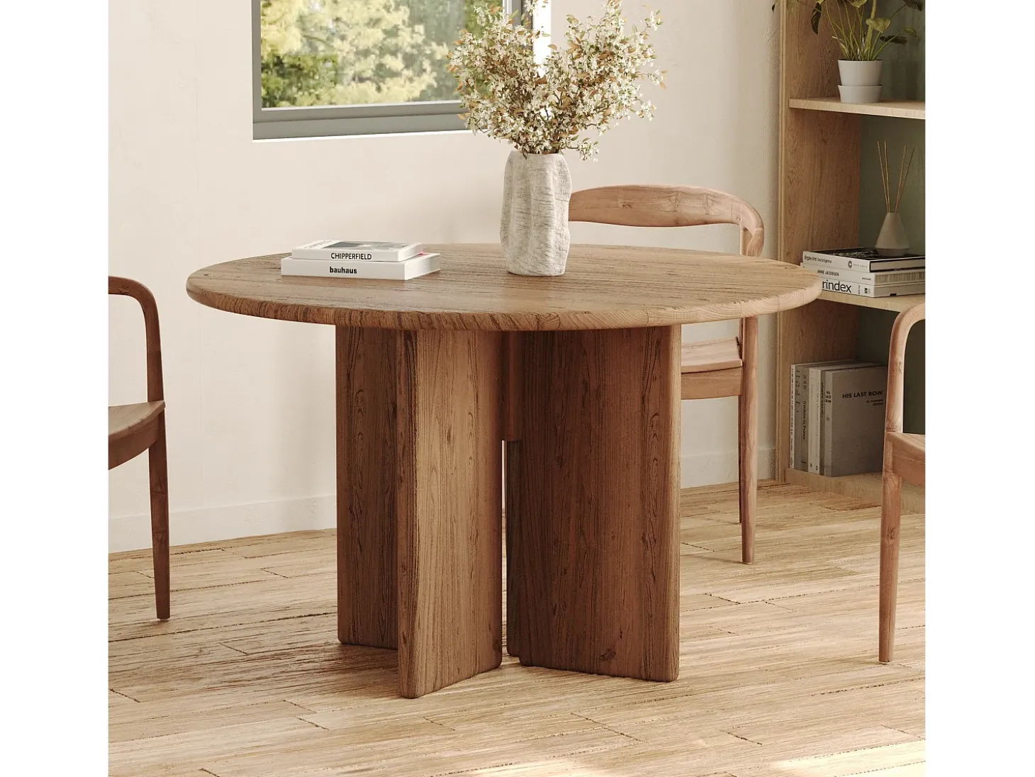 Mesa redonda de madera de olmo 4 personas - Gulia