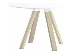 Mesa redonda de madera de diseño Bipola con patas de roble macizo natural-Color Blanco-Diámetro 109 cm