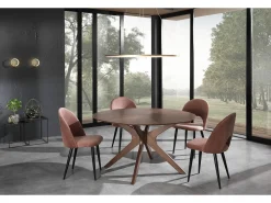 Mesa redonda de madera de nogal para comedor 137x75cm Leon