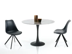 Mesa redonda de vidrio efecto mármol 90x180 cm para comedor Valley