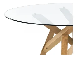 Mesa redonda de vidrio y madera maciza de roble para comedor Pitt