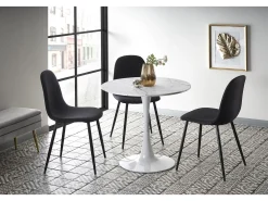 Mesa redonda efecto mármol con base de acero blanco Ø80x73 cm