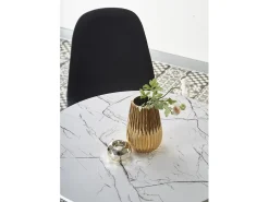 Mesa redonda efecto mármol con base de acero blanco Ø80x73 cm
