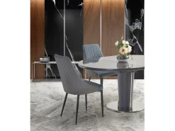 Mesa redonda estilo mármol gris 120-160cm con extensión y pata central Calvi