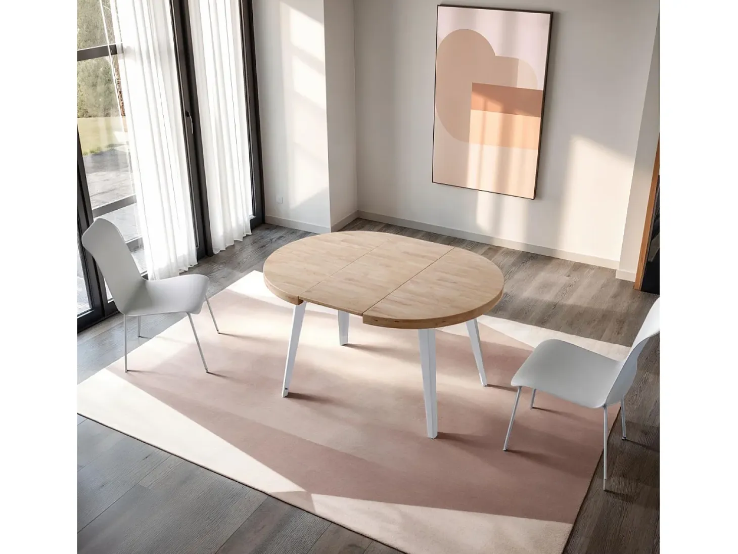 Mesa redonda extensible Berg 120 Blanco - Roble