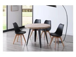 Mesa redonda extensible Berg roble honey patas negras 76 cm(alto) 100cm(ancho) 100-140-180