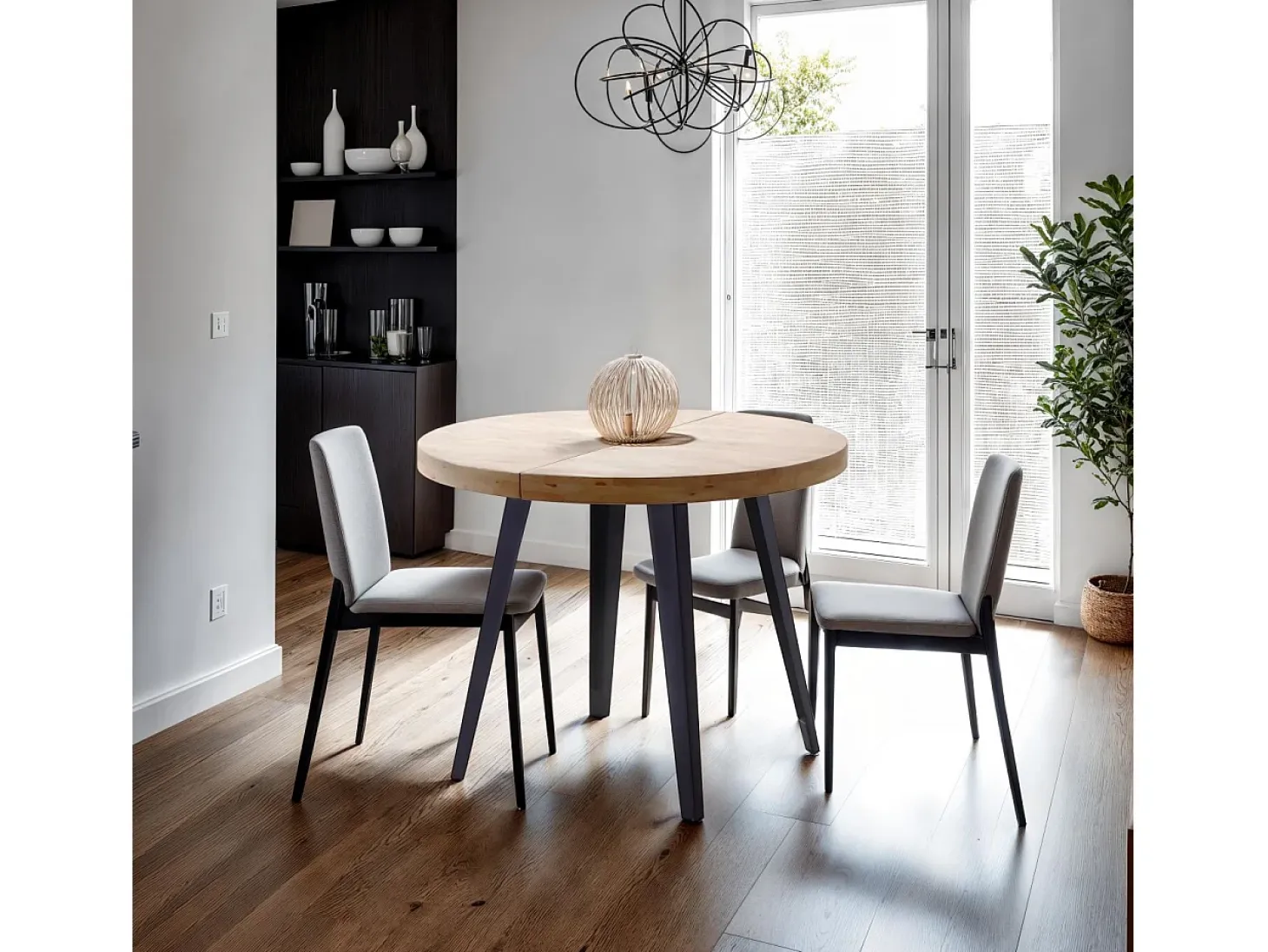 Mesa redonda extensible Berg 120 Negro - Roble