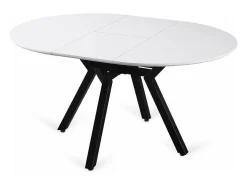 Mesa redonda extensible de comedor Coliseo acabado blanco, 75cm(alto) 110/150cm(ancho) 110