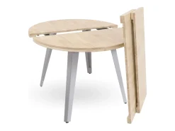 Mesa redonda extensible de 74x100-140-180x100 cm con sobre de roble y patas blancas Bergi