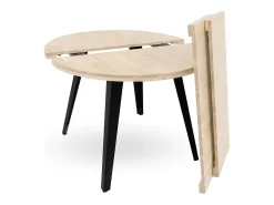 Mesa redonda extensible de 74x100-140-180x100 cm con sobre de roble y patas negras Bergi