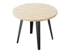 Mesa redonda extensible de 74x100-140-180x100 cm con sobre de roble y patas negras Bergi