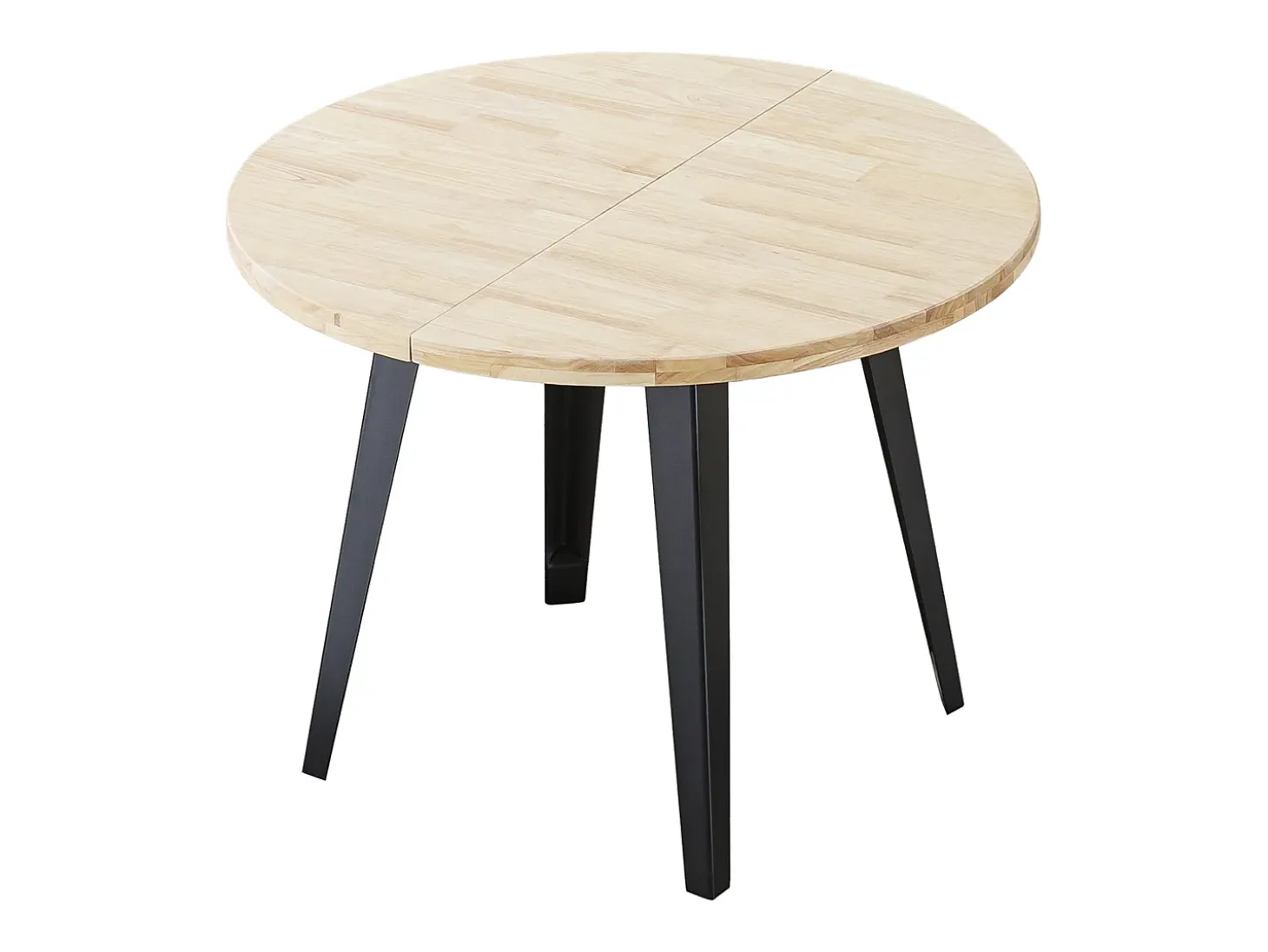 Mesa redonda extensible de 74x100-140-180x100 cm con sobre de roble y patas negras Bergi