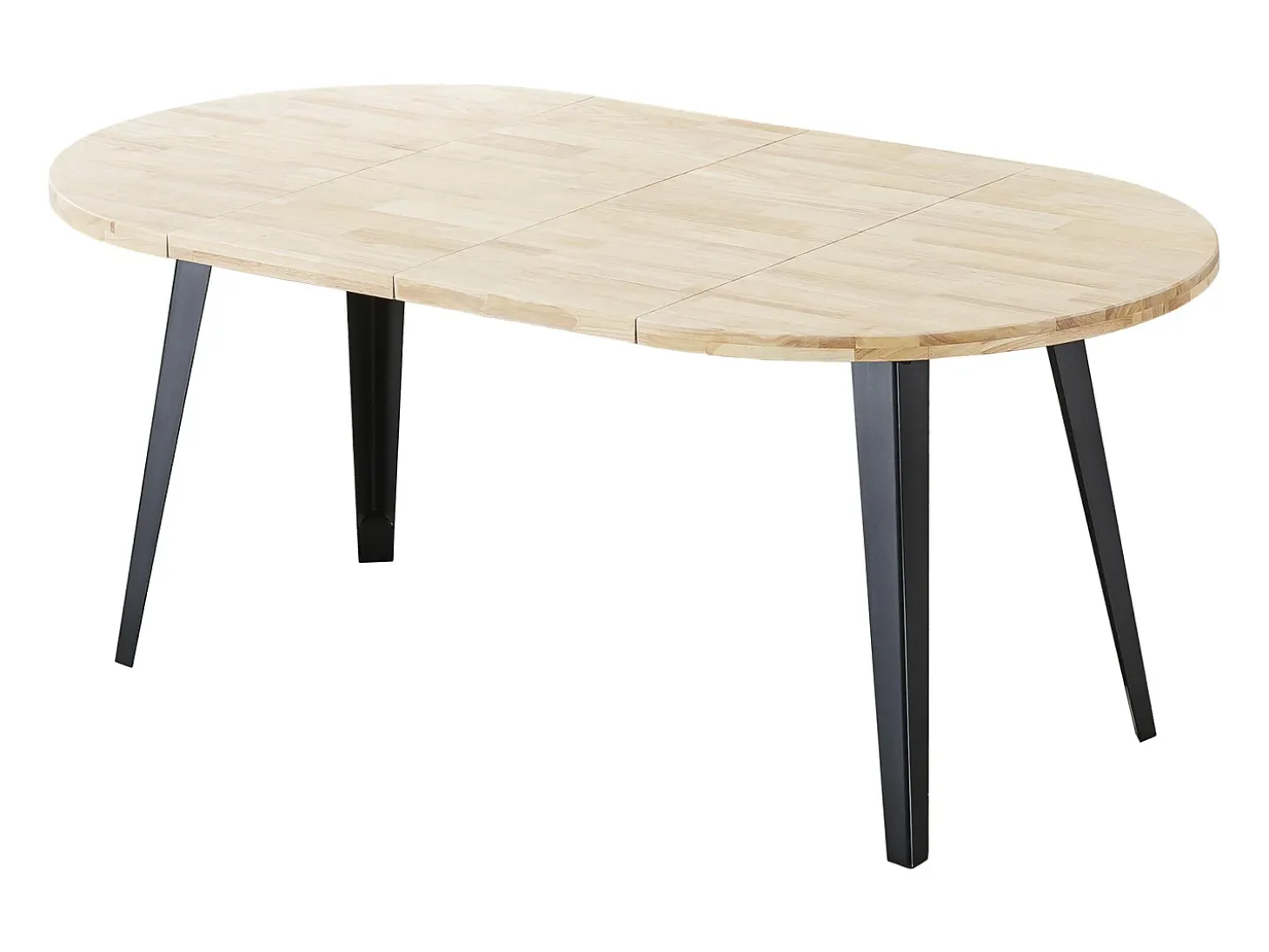 Mesa redonda extensible de 74x100-140-180x100 cm con sobre de roble y patas negras Bergi