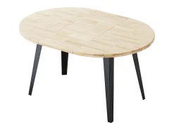 Mesa redonda extensible de 74x100-140-180x100 cm con sobre de roble y patas negras Bergi