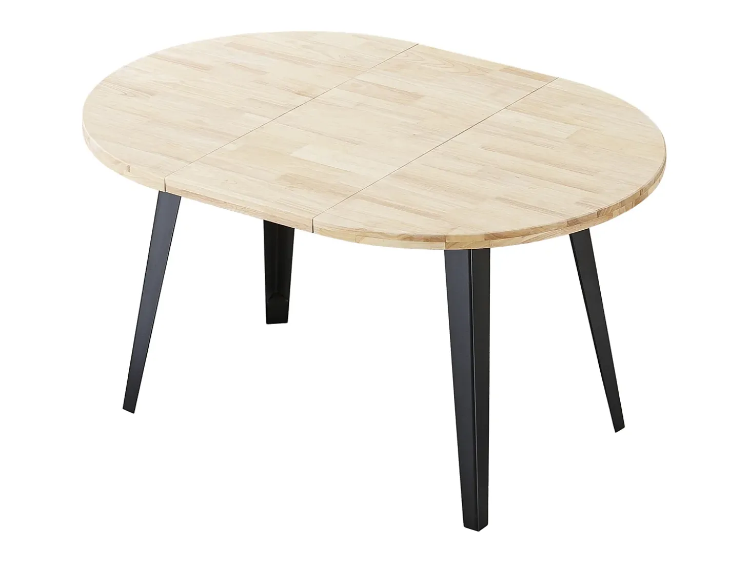 Mesa redonda extensible de 74x100-140-180x100 cm con sobre de roble y patas negras Bergi