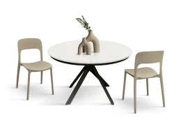 Mesa redonda fresno blanco, patas metal antracita 120-170cm - PANTELLERIA