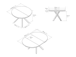 Mesa redonda fresno blanco, patas metal blanco 120-170cm - PANTELLERIA