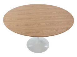 Mesa redonda LOUKA de madera de fresno natural y patas de aluminio blanco – Ø120 cm