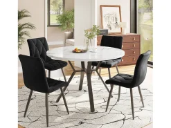 Mesa redonda moderna de mármol (1 m) + patas de metal negro en forma de X, diseño elegante, estable y duradero (100 x 100 x 75 cm)