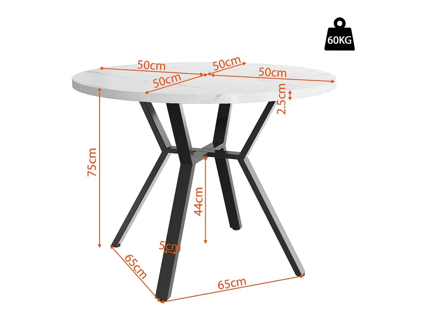 Mesa redonda moderna de mármol (1 m) + patas de metal negro en forma de X, diseño elegante, estable y duradero (100 x 100 x 75 cm)