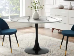 Mesa redonda moderna efecto mármol blanco y negro Tulipa 80 cm