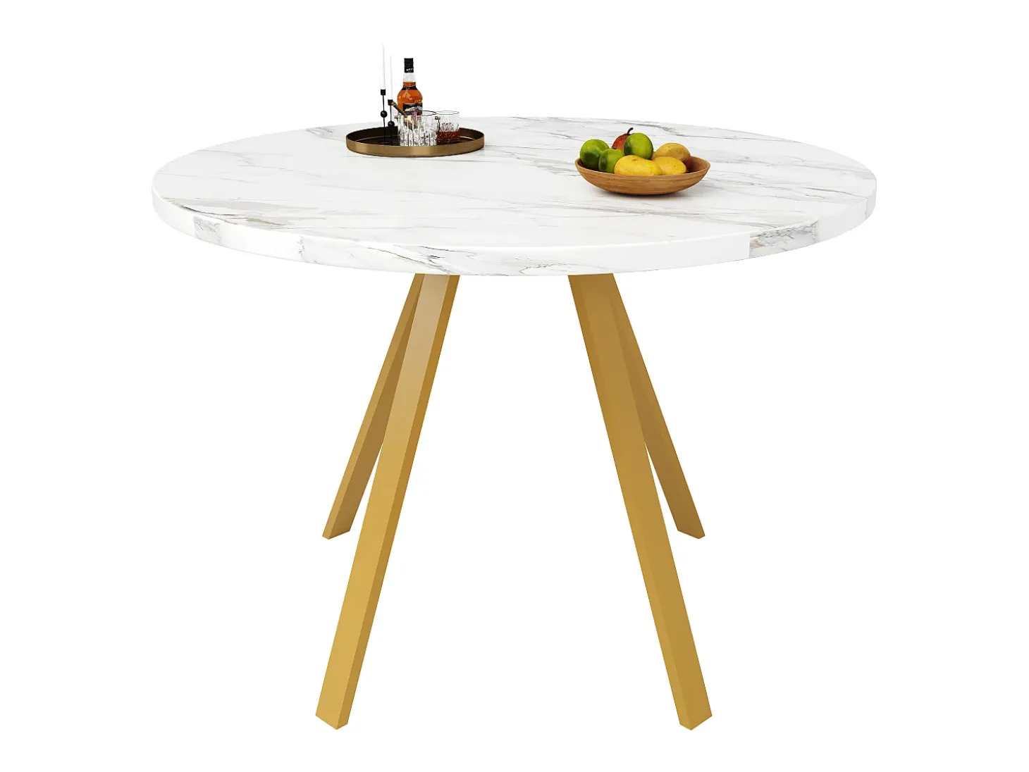 Mesa redonda para 4 personas 80×80×75 cm - patas de metal dorado - blanco + dorado
