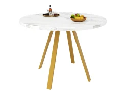 Mesa redonda para 4 personas 80×80×75 cm - patas de metal dorado - blanco + dorado