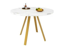 Mesa redonda para 4 personas 80×80×75 cm - patas de metal dorado - blanco + dorado