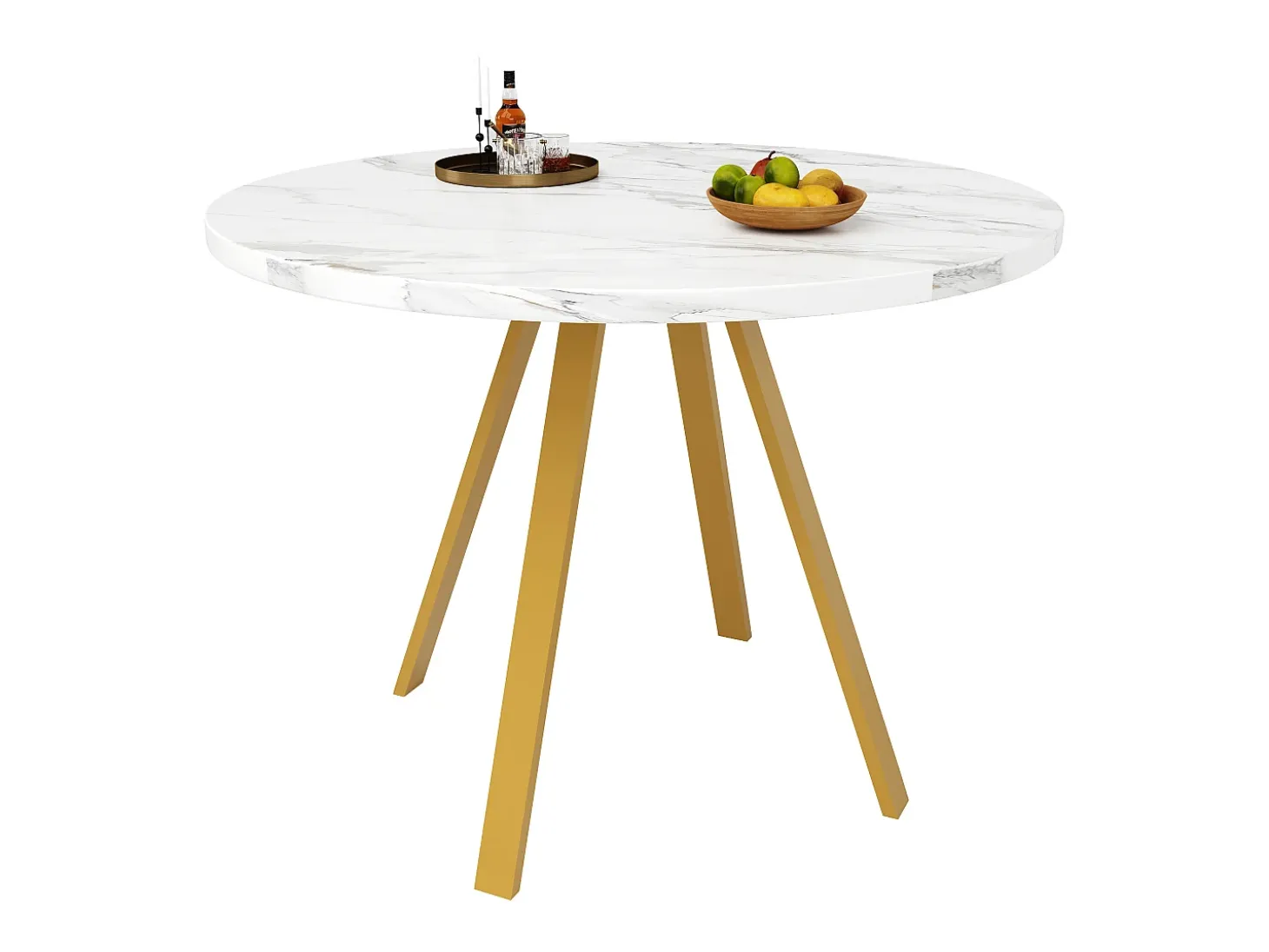 Mesa redonda para 4 personas 80×80×75 cm - patas de metal dorado - blanco + dorado