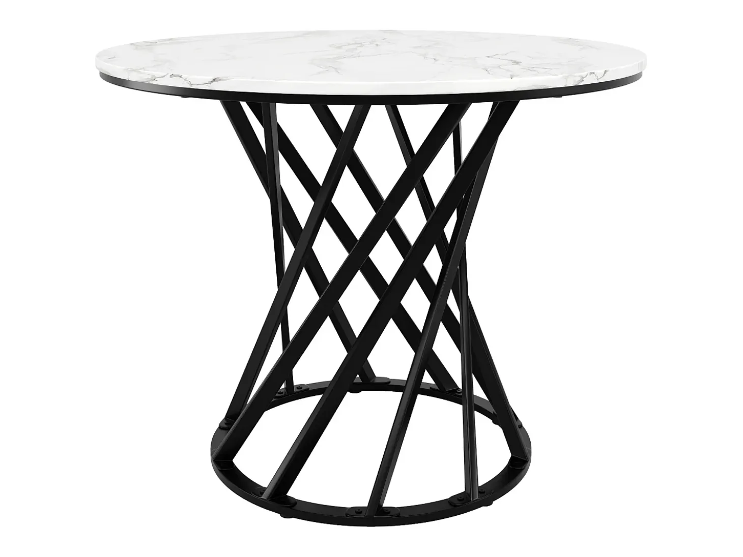 Mesa redonda para cocina o salón, 4 plazas, 80×80 cm, tablero de MDF jaspeado, patas modernas negras