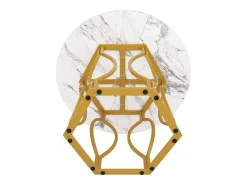 Mesa redonda para comedor - estructura metálica - acabado con patrón de mármol - para 4 personas - MDF - Blanco & Dorado