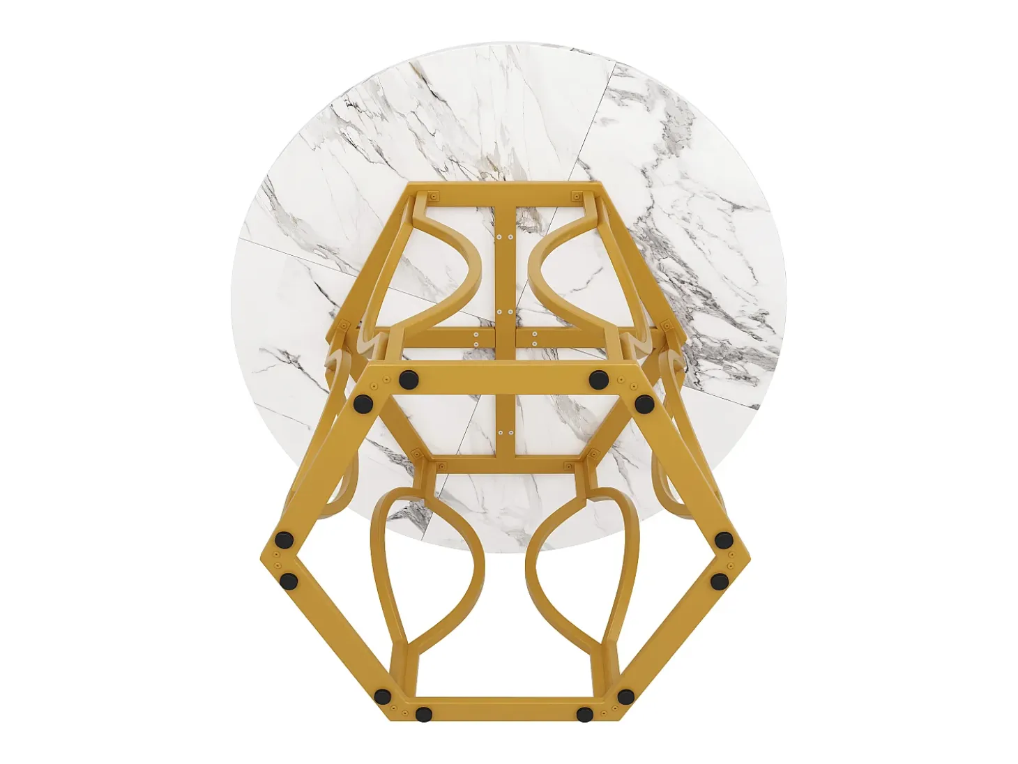 Mesa redonda para comedor - estructura metálica - acabado con patrón de mármol - para 4 personas - MDF - Blanco & Dorado