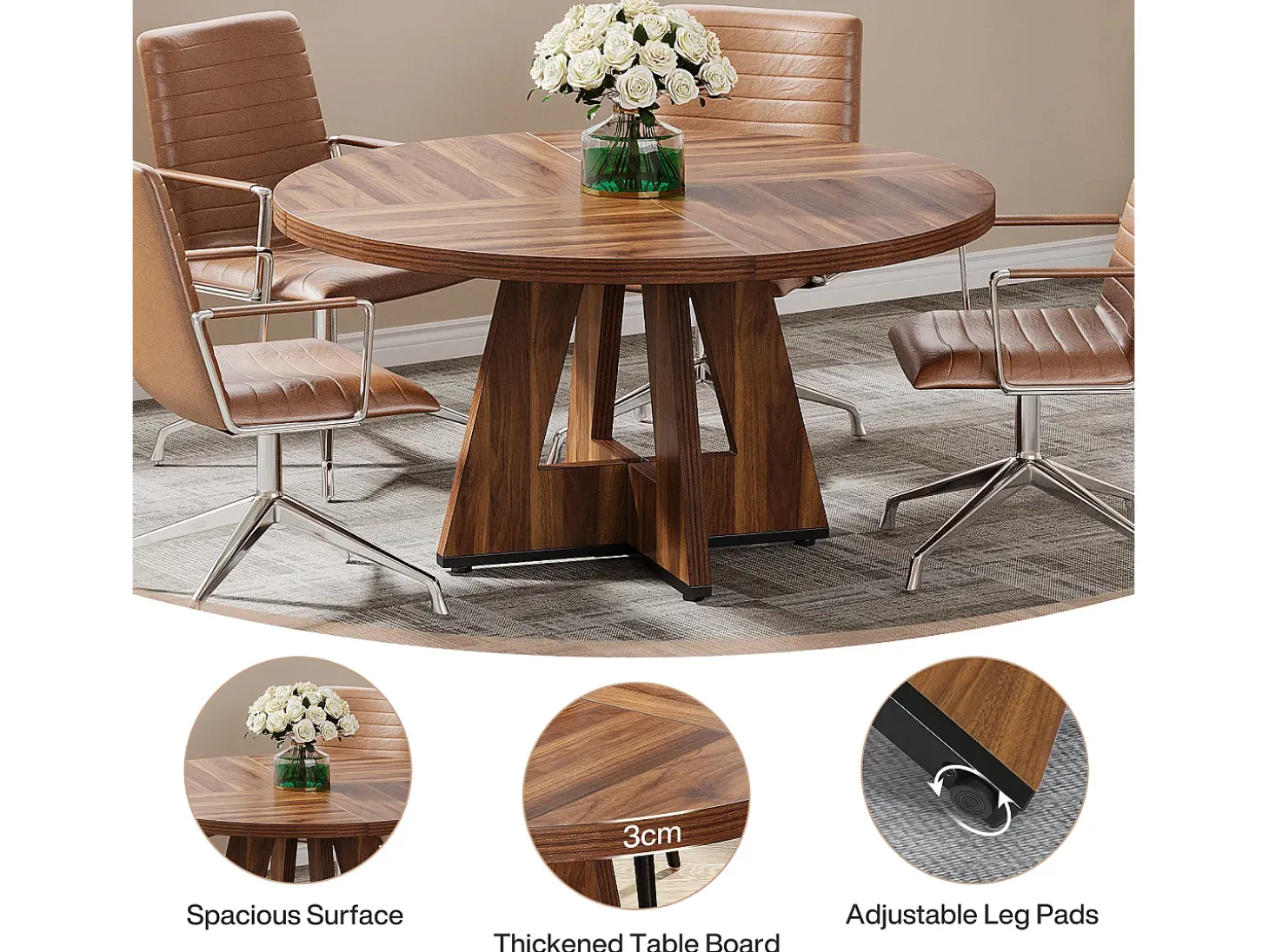 Mesa redonda para comedor, cocina, comedor, salón, de 120 cm, para 4 personas, de color marrón rústico (solo la mesa)