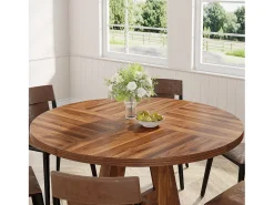 Mesa redonda para comedor, cocina, comedor, salón, de 120 cm, para 4 personas, de color marrón rústico (solo la mesa)