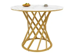 Mesa redonda para comedor - patas metálicas - acabado con patrón de mármol - para 2 a 4 personas - MDF - Blanco & Dorado