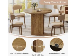 Mesa redonda pequeña de comedor para 2 personas, mesa de cocina redonda de 80 cm con pedestal de madera acanalado, color marrón