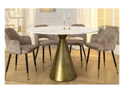 Mesa redonda SOLEA – Mármol blanco y pie dorado – Elegante y moderna