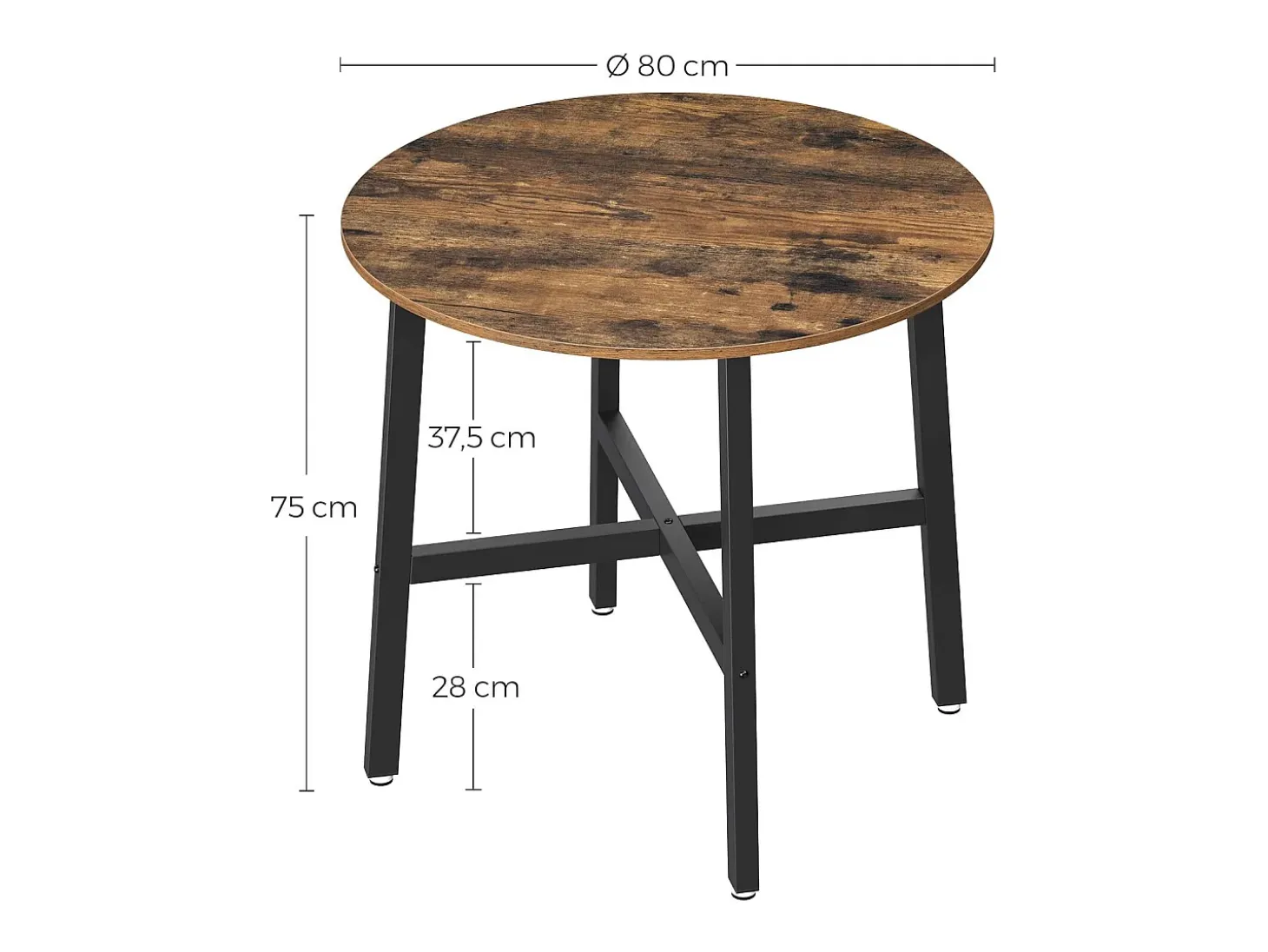 Mesa redonda Valora, de acero rústico marrón, 80 x 75 cm