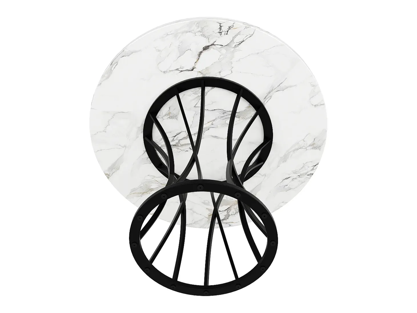 Mesa redonda 80x80x76 cm - Estructura de metal - acabado con diseño de mármol - Para 2 a 6 personas - Blanco y Negro