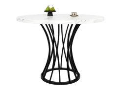 Mesa redonda 80x80x76 cm - Estructura de metal - acabado con diseño de mármol - Para 2 a 6 personas - Blanco y Negro