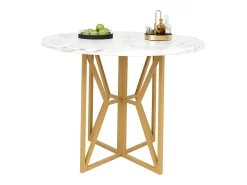 Mesa redonda 80x80x76 cm - Estructura de metal - acabado con diseño de mármol - Para 2 a 6 personas - Blanco y Dorado